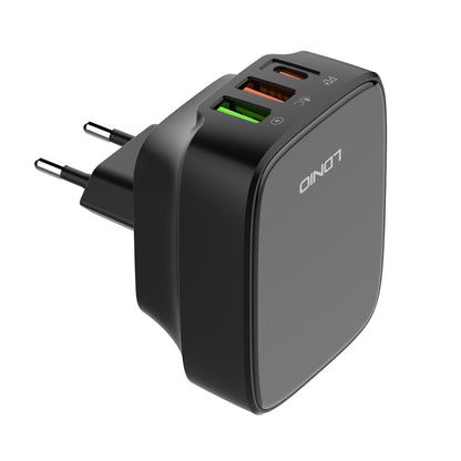 LDNIO Q334 32W Type-C + Dual USB Port Charger with 1m Micro USB Data Cable, Plug Type:EU Plug(Black) - USB Charger by LDNIO | Online Shopping South Africa | PMC Jewellery | Buy Now Pay Later Mobicred