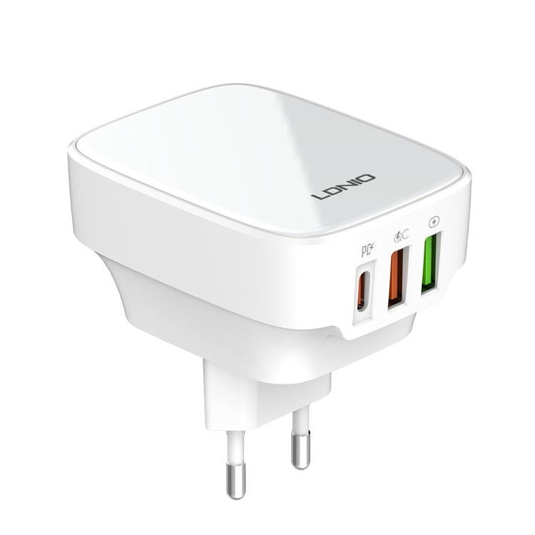 LDNIO Q334 32W Type-C + Dual USB Port Charger with 1m Micro USB Data Cable, Plug Type:EU Plug(White) - USB Charger by LDNIO | Online Shopping South Africa | PMC Jewellery | Buy Now Pay Later Mobicred