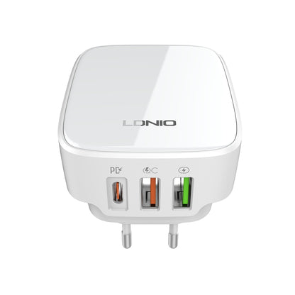 LDNIO Q334 32W Type-C + Dual USB Port Charger with 1m 8 Pin Data Cable, Plug Type:EU Plug(White) - USB Charger by LDNIO | Online Shopping South Africa | PMC Jewellery | Buy Now Pay Later Mobicred