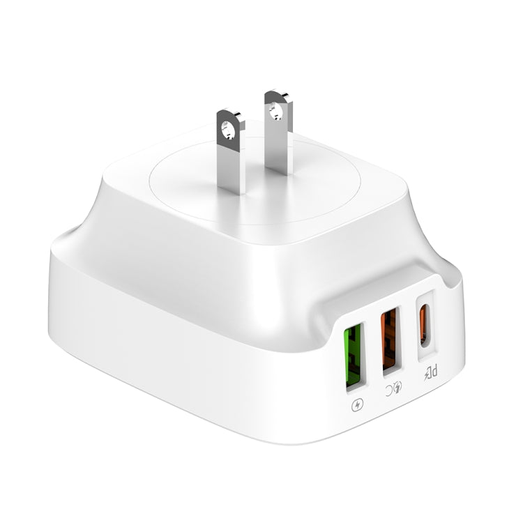 LDNIO Q334 32W Type-C + Dual USB Port Charger with 1m 8 Pin Data Cable, Plug Type:US Plug(White) - USB Charger by LDNIO | Online Shopping South Africa | PMC Jewellery | Buy Now Pay Later Mobicred