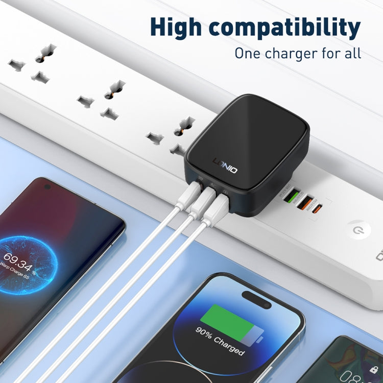 LDNIO Q334 32W Type-C + Dual USB Port Charger with 1m 8 Pin Data Cable, Plug Type:UK Plug(White) - free shipping - PMC Jewellery - Order now!