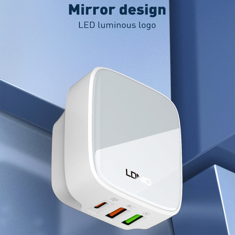 LDNIO Q334 32W Type-C + Dual USB Port Charger with 1m 8 Pin Data Cable, Plug Type:UK Plug(White) - free shipping - PMC Jewellery - Order now!