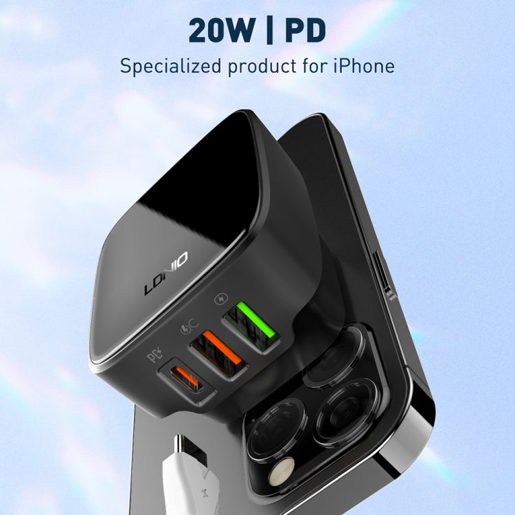 LDNIO Q334 32W Type-C + Dual USB Port Charger with 1m 8 Pin Data Cable, Plug Type:UK Plug(Black) - USB Charger by LDNIO | Online Shopping South Africa | PMC Jewellery | Buy Now Pay Later Mobicred