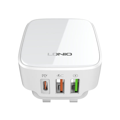 LDNIO Q334 32W Type-C + Dual USB Port Charger with 1m USB-C / Type-C to USB-C / Type-C Data Cable, Plug Type:UK Plug(White) - USB Charger by LDNIO | Online Shopping South Africa | PMC Jewellery | Buy Now Pay Later Mobicred