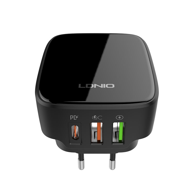 LDNIO Q334 32W Type-C + Dual USB Port Charger with 1m USB-C / Type-C to 8 Pin Data Cable, Plug Type:EU Plug(Black) - USB Charger by LDNIO | Online Shopping South Africa | PMC Jewellery | Buy Now Pay Later Mobicred