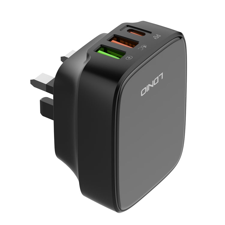 LDNIO Q334 32W Type-C + Dual USB Port Charger with 1m USB-C / Type-C to 8 Pin Data Cable, Plug Type:UK Plug(Black) - USB Charger by LDNIO | Online Shopping South Africa | PMC Jewellery | Buy Now Pay Later Mobicred