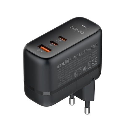 LDNIO Q366 65W USB + Dual Type-C Port Charger with 1m USB-C / Type-C to USB-C / Type-C Data Cable, Plug Type:EU Plug(Black) - USB Charger by LDNIO | Online Shopping South Africa | PMC Jewellery | Buy Now Pay Later Mobicred