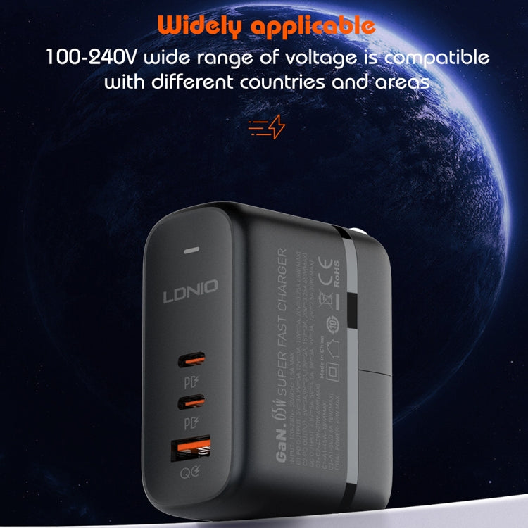 LDNIO Q366 65W USB + Dual Type-C Port Charger with 1m USB-C / Type-C to USB-C / Type-C Data Cable, Plug Type:EU Plug(Black) - USB Charger by LDNIO | Online Shopping South Africa | PMC Jewellery | Buy Now Pay Later Mobicred