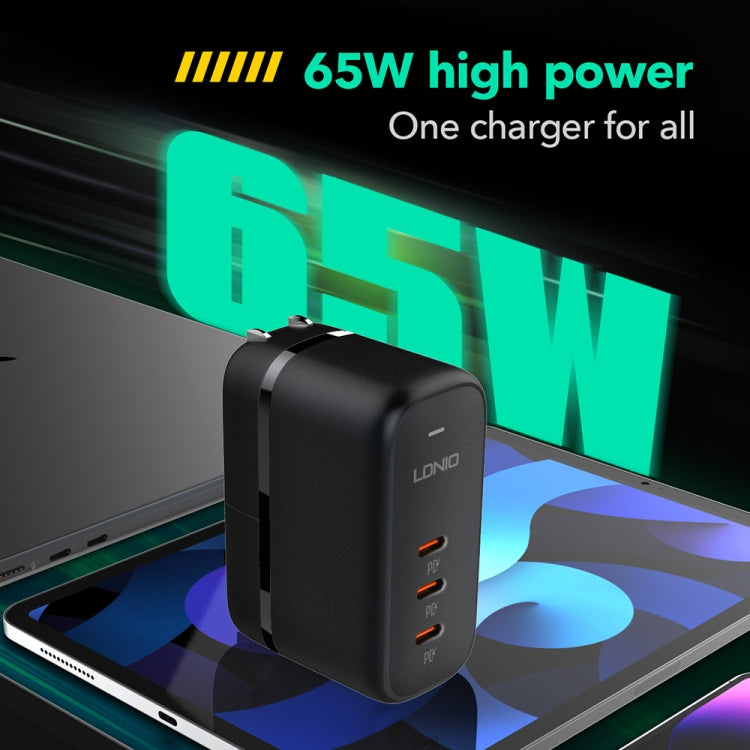 LDNIO Q367 65W GaN 3 x USB-C / Type-C Interface Charger with 1m USB-C / Type-C to USB-C / Type-C Data Cable, Plug Type:UK Plug(Black) - free shipping - PMC Jewellery - Order now!
