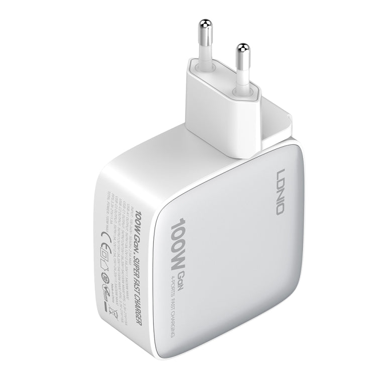 LDNIO Q408 100W GaN USB+3 USB-C / Type-C Interface Charger with 1m 100W USB-C / Type-C to USB-C / Type-C Data Cable, Plug Type:EU Plug(White) - USB Charger by LDNIO | Online Shopping South Africa | PMC Jewellery | Buy Now Pay Later Mobicred