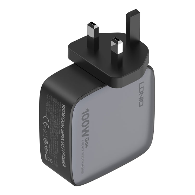 LDNIO Q408 100W GaN USB+3 USB-C / Type-C Interface Charger with 1m 100W USB-C / Type-C to USB-C / Type-C Data Cable, Plug Type:UK Plug(Black) - USB Charger by LDNIO | Online Shopping South Africa | PMC Jewellery | Buy Now Pay Later Mobicred