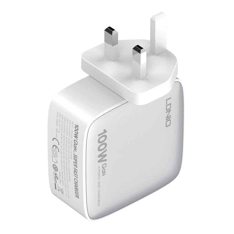 LDNIO Q408 100W GaN USB+3 USB-C / Type-C Interface Charger with 1m 100W USB-C / Type-C to USB-C / Type-C Data Cable, Plug Type:UK Plug(White) - USB Charger by LDNIO | Online Shopping South Africa | PMC Jewellery | Buy Now Pay Later Mobicred