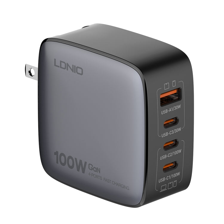 LDNIO Q408 100W GaN USB+3 USB-C / Type-C Interface Charger with 1m 100W USB-C / Type-C to USB-C / Type-C Data Cable, Plug Type:US Plug(Black) - USB Charger by LDNIO | Online Shopping South Africa | PMC Jewellery | Buy Now Pay Later Mobicred