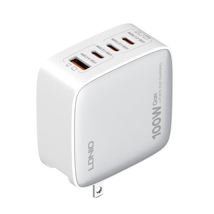 LDNIO Q408 100W GaN USB+3 USB-C / Type-C Interface Charger with 1m 100W USB-C / Type-C to USB-C / Type-C Data Cable, Plug Type:US Plug(White) - USB Charger by LDNIO | Online Shopping South Africa | PMC Jewellery | Buy Now Pay Later Mobicred