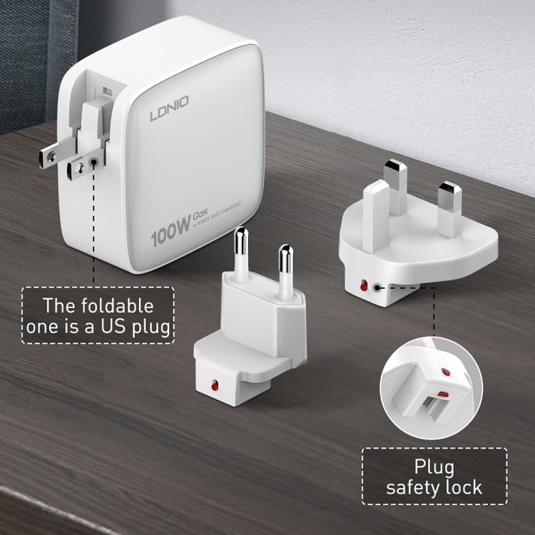 LDNIO Q408 100W GaN USB+3 USB-C / Type-C Interface Charger with 1m 100W USB-C / Type-C to USB-C / Type-C Data Cable, Plug Type:US Plug(White) - USB Charger by LDNIO | Online Shopping South Africa | PMC Jewellery | Buy Now Pay Later Mobicred