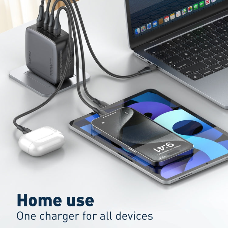 LDNIO Q408 100W GaN USB+3 USB-C / Type-C Interface Charger with 1m 100W USB-C / Type-C to USB-C / Type-C Data Cable, Plug Type:EU Plug(Black) - free shipping - PMC Jewellery - Order now!