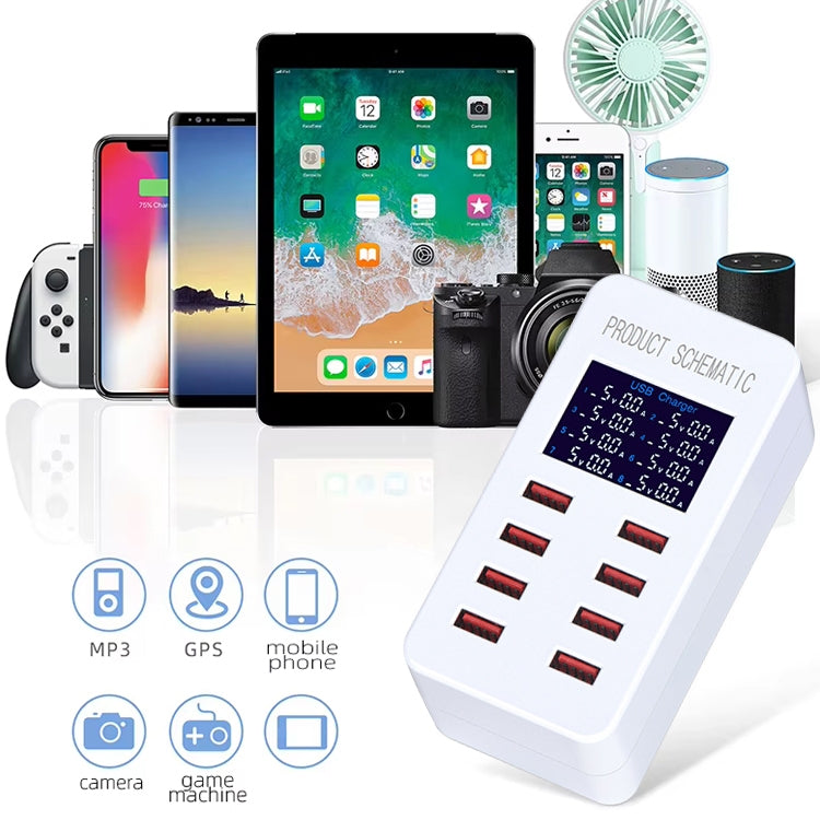 A8B 50W 8 Ports USB Smart Charging Station with Digital Display, Plug:US Plug - Multifunction Charger by PMC Jewellery | Online Shopping South Africa | PMC Jewellery | Buy Now Pay Later Mobicred