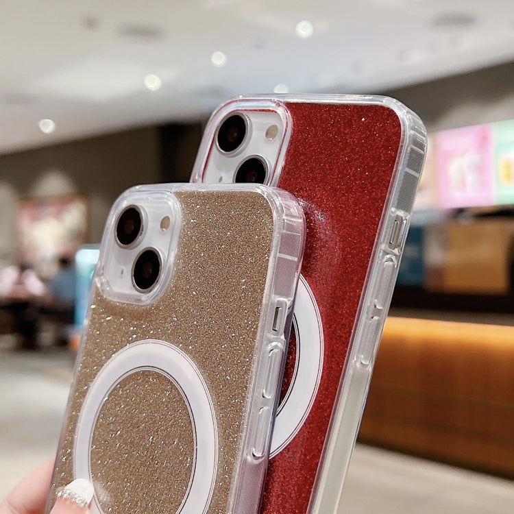 For iPhone 16 Plus Acrylic Transparent Glitter MagSafe Phone Case(Red) - iPhone 16 Plus Cases by PMC Jewellery | Online Shopping South Africa | PMC Jewellery | Buy Now Pay Later Mobicred