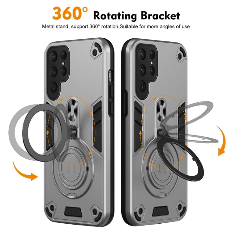 For Samsung Galaxy S25 Ultra 5G Metal Ring 360 Degree Rotating Holder PC Hybrid TPU Phone Case(Silver Grey) - Galaxy S25 Ultra 5G Cases by PMC TechLife | Online Shopping South Africa | PMC TechLife | Buy Now Pay Later Mobicred