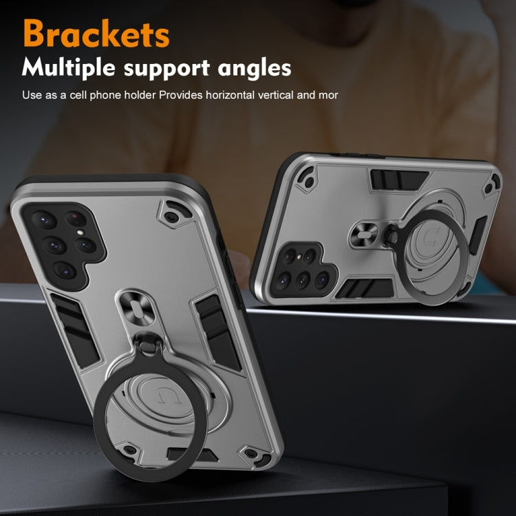 For Samsung Galaxy S25 Ultra 5G Metal Ring 360 Degree Rotating Holder PC Hybrid TPU Phone Case(Silver Grey) - Galaxy S25 Ultra 5G Cases by PMC TechLife | Online Shopping South Africa | PMC TechLife | Buy Now Pay Later Mobicred
