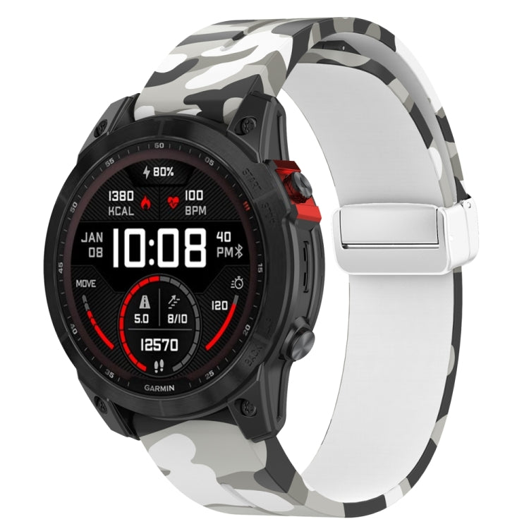 For Garmin Fenix 7S Magnetic Folding Silver Buckle Color Printed Silicone Watch Band(Camouflage White) - free shipping - PMC TechLife - Order now!