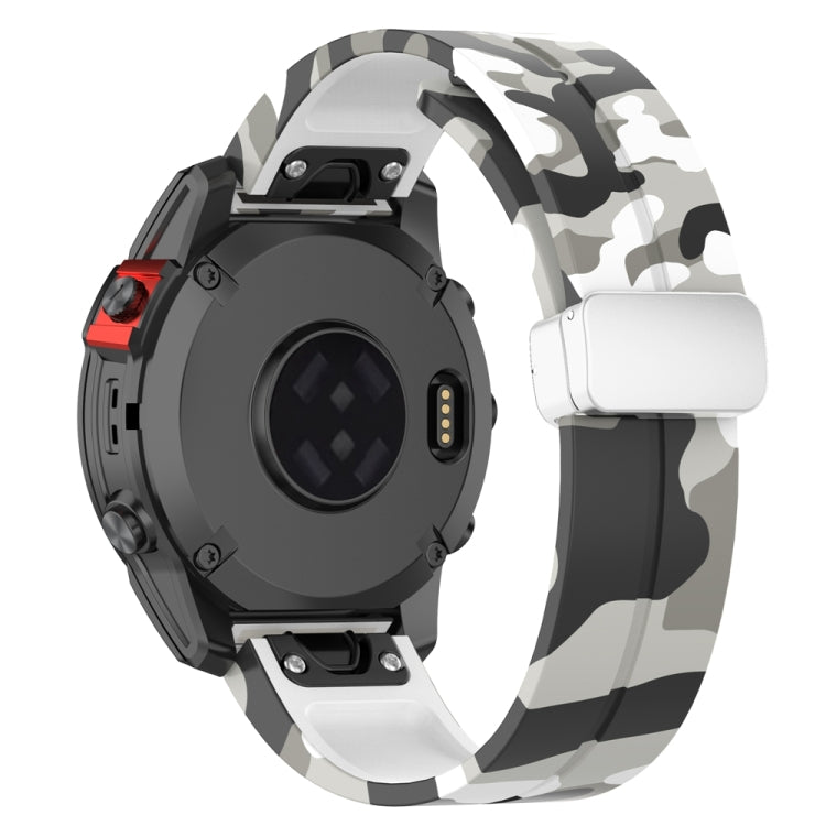 For Garmin Fenix 7S Magnetic Folding Silver Buckle Color Printed Silicone Watch Band(Camouflage White) - free shipping - PMC TechLife - Order now!