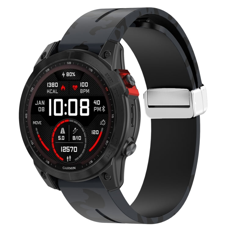 For Garmin Fenix 7S Magnetic Folding Silver Buckle Color Printed Silicone Watch Band(Camouflage Grey) - free shipping - PMC TechLife - Order now!