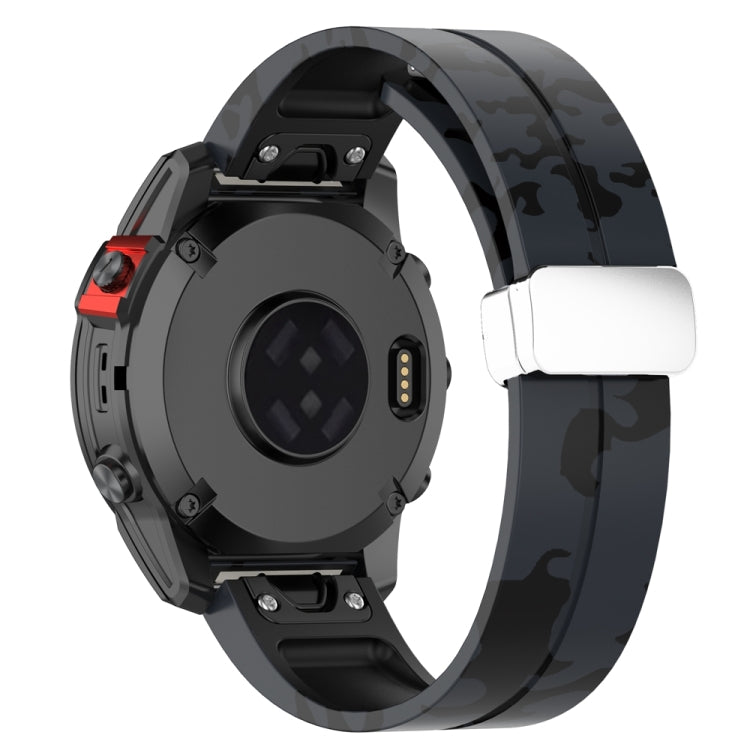 For Garmin Fenix 7S Magnetic Folding Silver Buckle Color Printed Silicone Watch Band(Camouflage Grey) - free shipping - PMC TechLife - Order now!