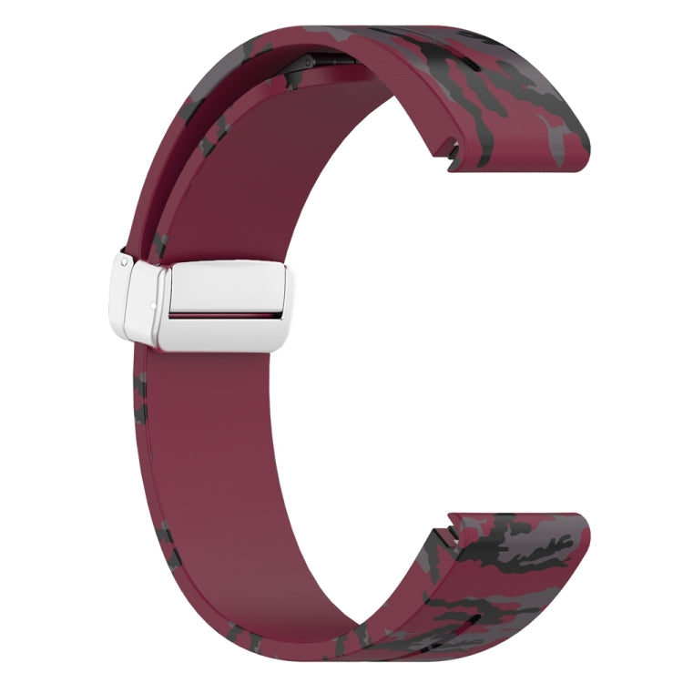 For Garmin Fenix 7S Magnetic Folding Silver Buckle Color Printed Silicone Watch Band(Camouflage Wine Red) - free shipping - PMC TechLife - Order now!