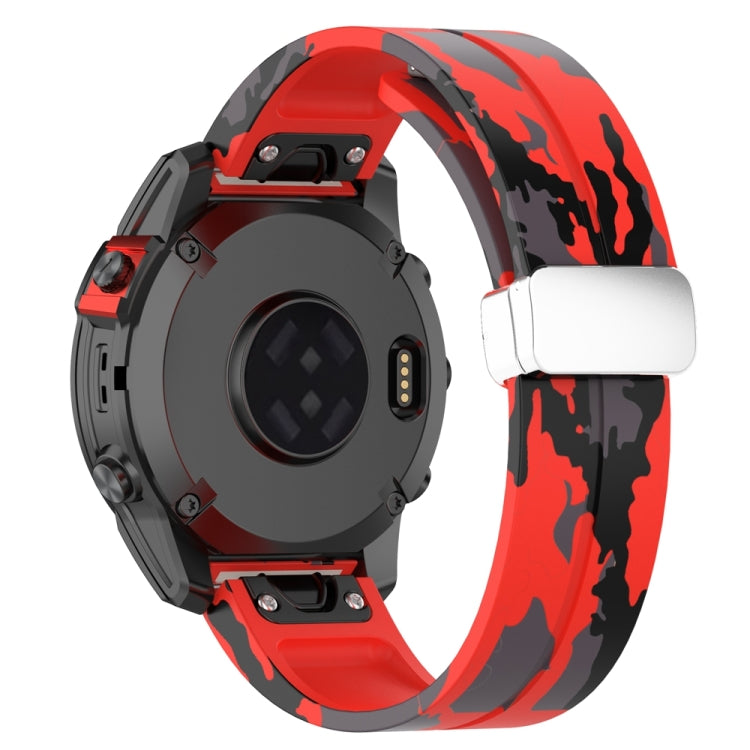 For Garmin Fenix 7 Magnetic Folding Silver Buckle Color Printed Silicone Watch Band(Camouflage Red) - free shipping - PMC TechLife - Order now!