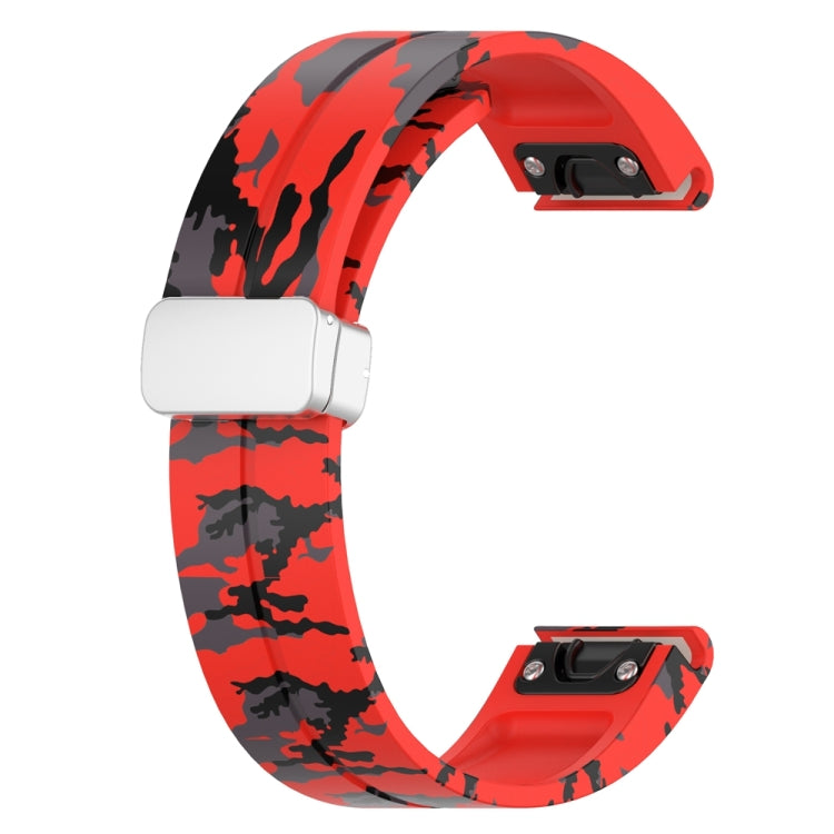 For Garmin Fenix 7 Magnetic Folding Silver Buckle Color Printed Silicone Watch Band(Camouflage Red) - free shipping - PMC TechLife - Order now!