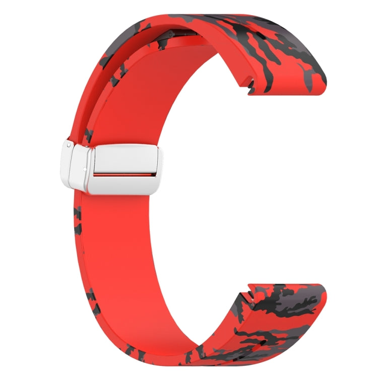 For Garmin Fenix 7 Magnetic Folding Silver Buckle Color Printed Silicone Watch Band(Camouflage Red) - free shipping - PMC TechLife - Order now!