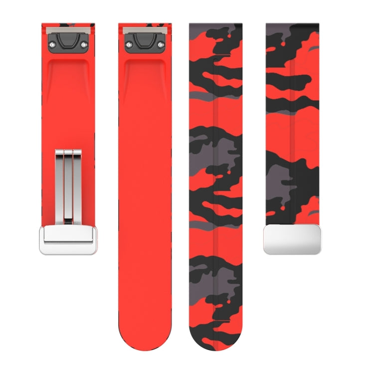 For Garmin Fenix 7 Magnetic Folding Silver Buckle Color Printed Silicone Watch Band(Camouflage Red) - free shipping - PMC TechLife - Order now!