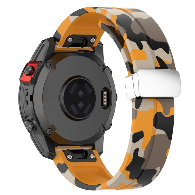 For Garmin Fenix 7 Magnetic Folding Silver Buckle Color Printed Silicone Watch Band(Camouflage Yellow) - free shipping - PMC TechLife - Order now!