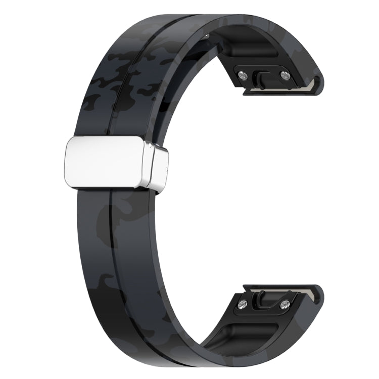 For Garmin Fenix 7 Magnetic Folding Silver Buckle Color Printed Silicone Watch Band(Camouflage Grey) - free shipping - PMC TechLife - Order now!