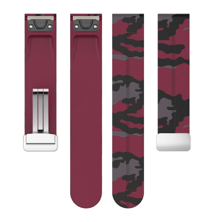 For Garmin Fenix 7 Magnetic Folding Silver Buckle Color Printed Silicone Watch Band(Camouflage Wine Red) - free shipping - PMC TechLife - Order now!