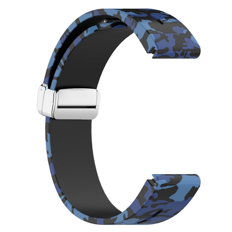 For Garmin Fenix 7 Magnetic Folding Silver Buckle Color Printed Silicone Watch Band(Camouflage Blue) - free shipping - PMC TechLife - Order now!