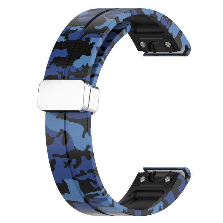 For Garmin Fenix 7 Magnetic Folding Silver Buckle Color Printed Silicone Watch Band(Camouflage Blue) - free shipping - PMC TechLife - Order now!
