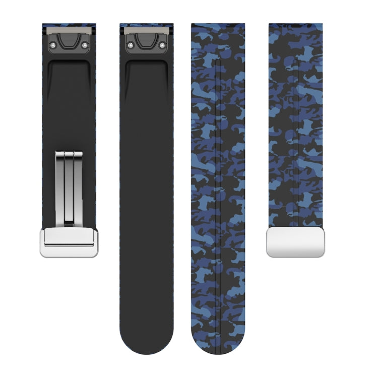 For Garmin Fenix 7 Magnetic Folding Silver Buckle Color Printed Silicone Watch Band(Camouflage Blue) - free shipping - PMC TechLife - Order now!
