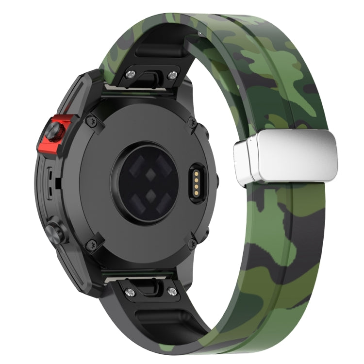 For Garmin Fenix 7 Magnetic Folding Silver Buckle Color Printed Silicone Watch Band(Camouflage Green) - free shipping - PMC TechLife - Order now!