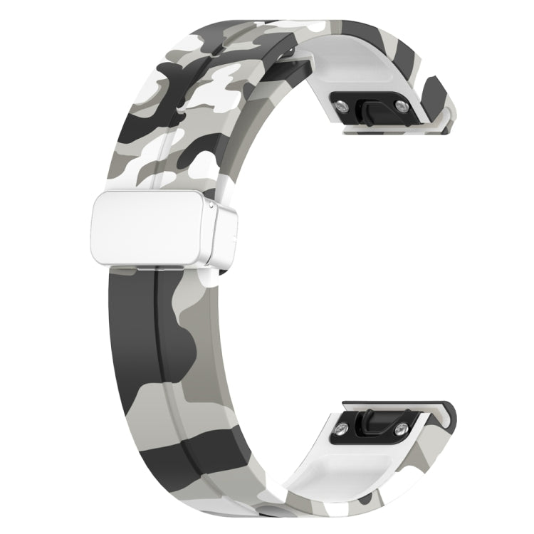 For Garmin Fenix 7X Magnetic Folding Silver Buckle Color Printed Silicone Watch Band(Camouflage White) - free shipping - PMC TechLife - Order now!