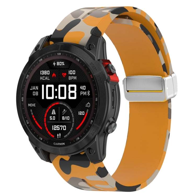 For Garmin Fenix 7X Magnetic Folding Silver Buckle Color Printed Silicone Watch Band(Camouflage Yellow) - free shipping - PMC TechLife - Order now!