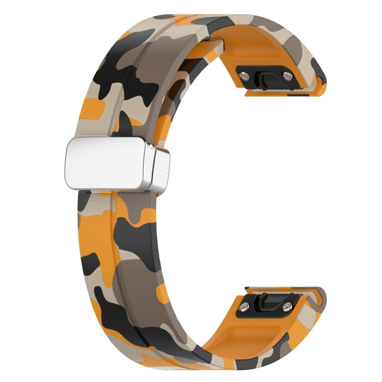 For Garmin Fenix 7X Magnetic Folding Silver Buckle Color Printed Silicone Watch Band(Camouflage Yellow) - free shipping - PMC TechLife - Order now!