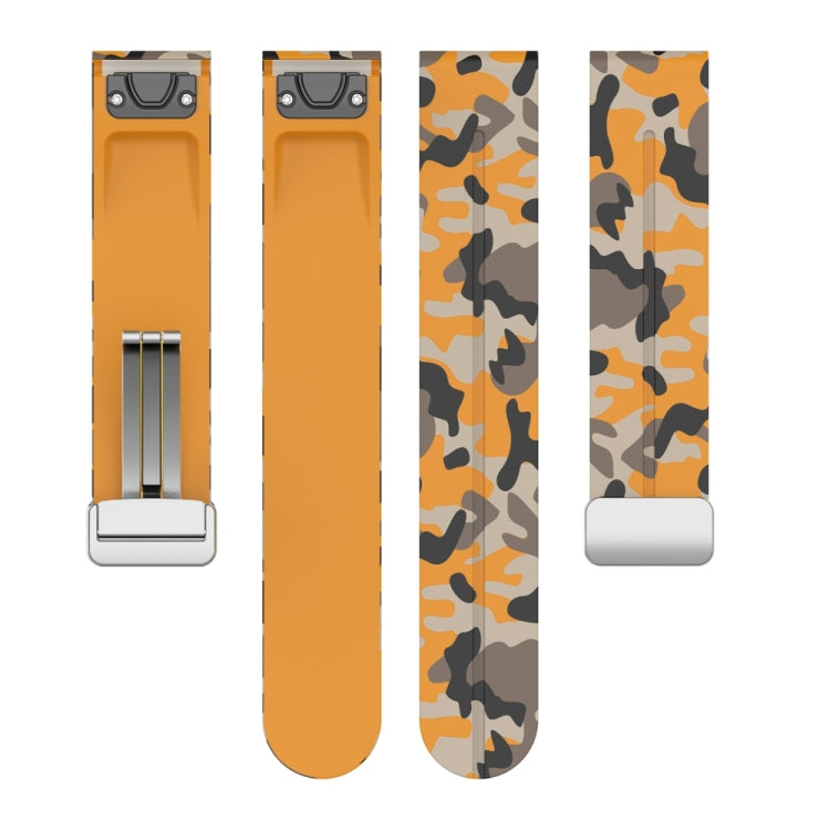 For Garmin Fenix 7X Magnetic Folding Silver Buckle Color Printed Silicone Watch Band(Camouflage Yellow) - free shipping - PMC TechLife - Order now!