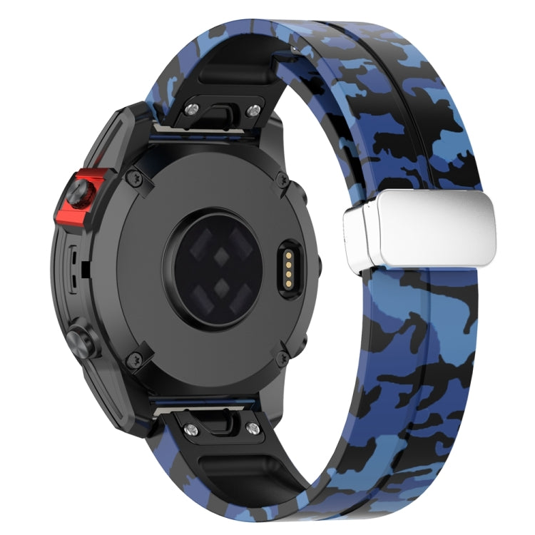 For Garmin Fenix 7X Magnetic Folding Silver Buckle Color Printed Silicone Watch Band(Camouflage Blue) - free shipping - PMC TechLife - Order now!