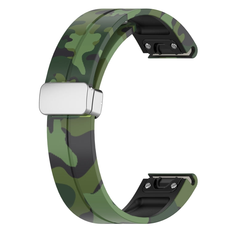 For Garmin Fenix 7X Magnetic Folding Silver Buckle Color Printed Silicone Watch Band(Camouflage Green) - free shipping - PMC TechLife - Order now!