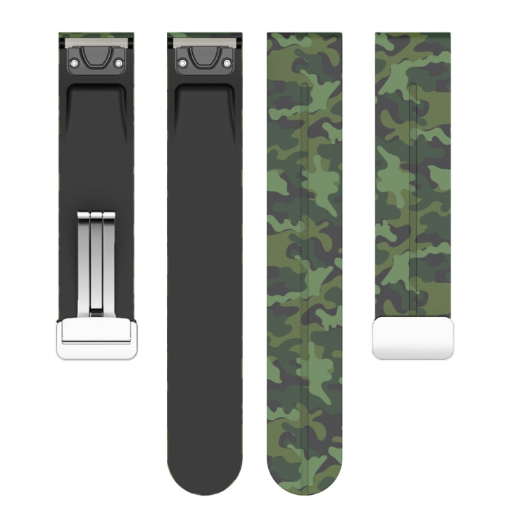 For Garmin Fenix 7X Magnetic Folding Silver Buckle Color Printed Silicone Watch Band(Camouflage Green) - free shipping - PMC TechLife - Order now!