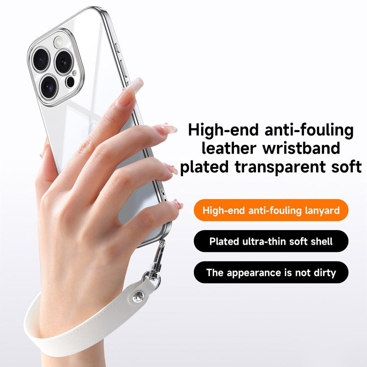 For iPhone 16 Pro Max SULADA  Electroplated Clear TPU Soft Frame Phone Case with Wrist Strap(Silver) - iPhone 16 Pro Max Cases by SULADA | Online Shopping South Africa | PMC Jewellery | Buy Now Pay Later Mobicred