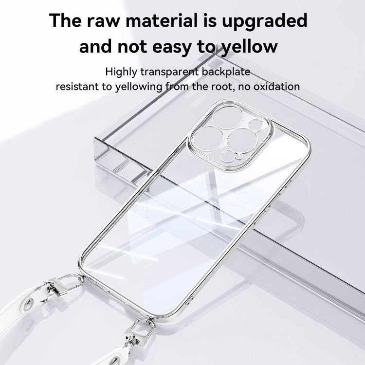 For iPhone 16 Pro SULADA  Electroplated Clear TPU Soft Frame Phone Case with Wrist Strap(Silver) - iPhone 16 Pro Cases by SULADA | Online Shopping South Africa | PMC Jewellery | Buy Now Pay Later Mobicred