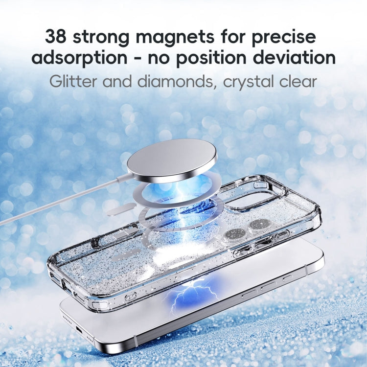 For iPhone 16 Pro Max Glitter Powder MagSafe Magnetic Phone Case(Transparent Titanium Blue) - iPhone 16 Pro Max Cases by PMC Jewellery | Online Shopping South Africa | PMC Jewellery | Buy Now Pay Later Mobicred